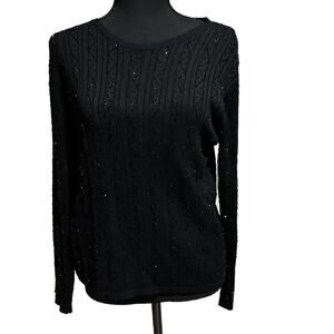 Talbots Black Beaded Light Pullover Sweater Women’s Petite S Classy Capsule Chic